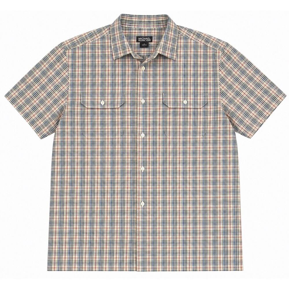 Michael Kors Shirt Men's XL Plaid Button Down Pockets Casual Short Sleeve